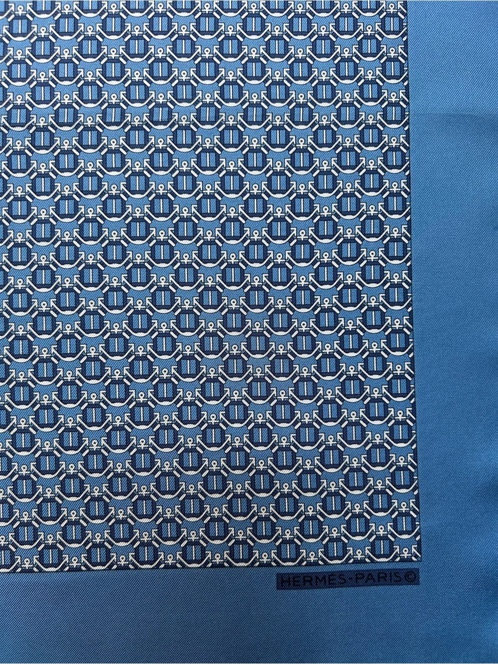 Hermes Paris Silk Scarf Blue Anchor Print - Picture 2 of 6